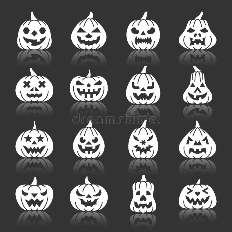 Set de pictograme pentru silueta albă de dovleac de Halloween vector illustration