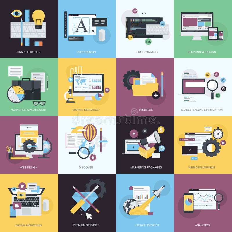 Set de pictograme pentru stil de design plat pentru design grafic și web royalty free illustration