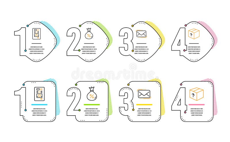 Set de pictograme pentru vânzarea de cafea și mesagerie. indicator pachet. mașină de vânzare cafea pungă cu bani. vector stock illustration