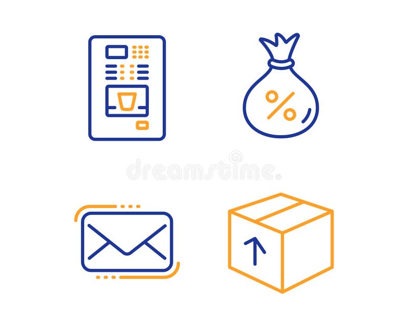 Set de pictograme pentru vânzarea de cafea și mesagerie. indicator pachet. mașină de vânzare cafea pungă cu bani. vector vector illustration