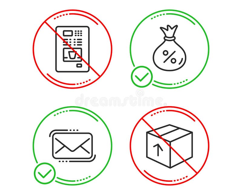 Set de pictograme pentru vânzarea de cafea și mesagerie. indicator pachet. mașină de vânzare cafea pungă cu bani. vector royalty free illustration