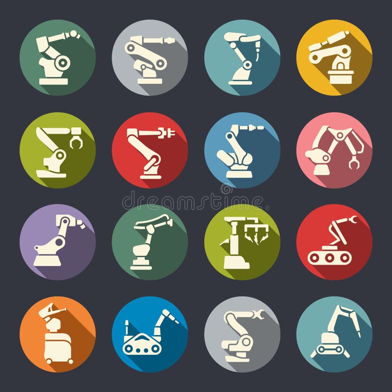 Set de pictograme plat, colorat, cerc de arme robotizate royalty free illustration