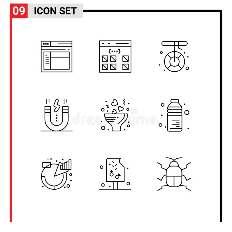 Set de pictograme de 9 schițe simple ale interfeței de design cu magnet, creativ pentru topire stock illustration
