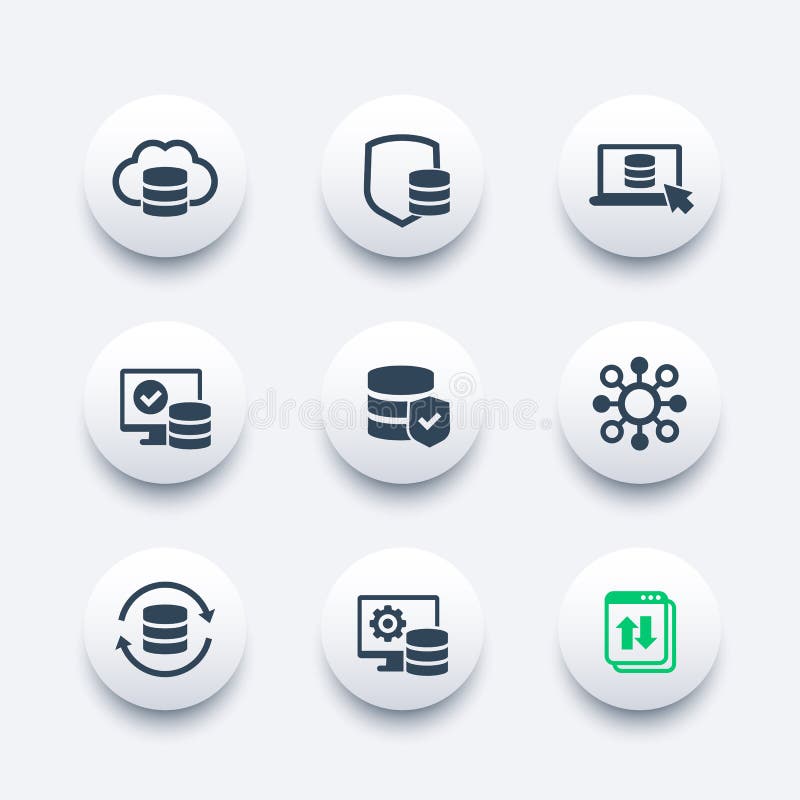 Set de pictograme de stocare a datelor și de securitate pentru baza de date royalty free illustration
