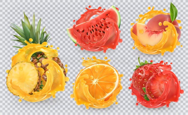 Set de pictograme vectoriale 3d de fructe și spline proaspete stock illustration