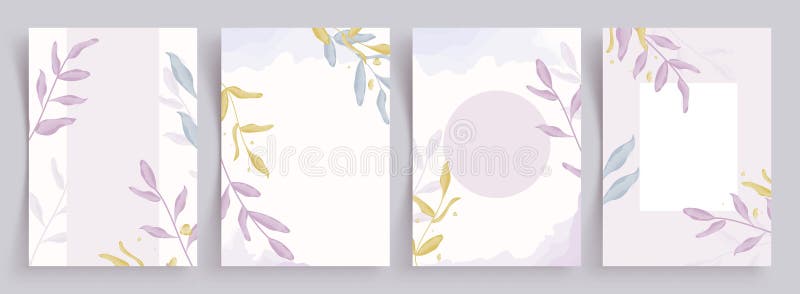 Set de postere pentru clipuri de fundal. desen cu frunze în schiță pictură în acuarelă și pictură colorată pastel pentru invitație vector illustration