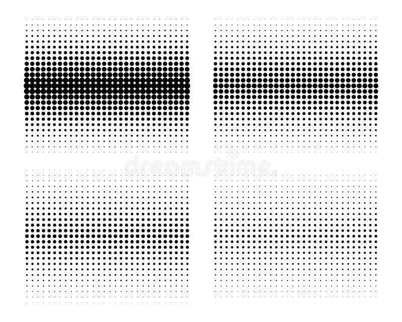 Set de puncte de semitonuri gradient vertical pe fundaluri. șabloane orizontale utilizând modelul punctelor semitonuri. vector royalty free illustration