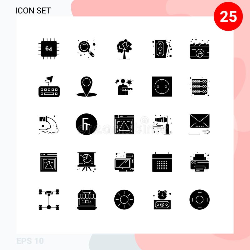 Set de 25 de simboluri Ui moderne pentru cărți de cumpărături pentru copacii din calendar de cafea royalty free illustration