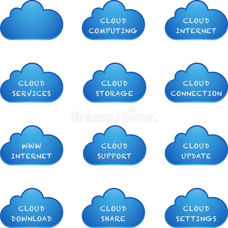 Set de soluții de calcul de tip „cloud” stock illustration