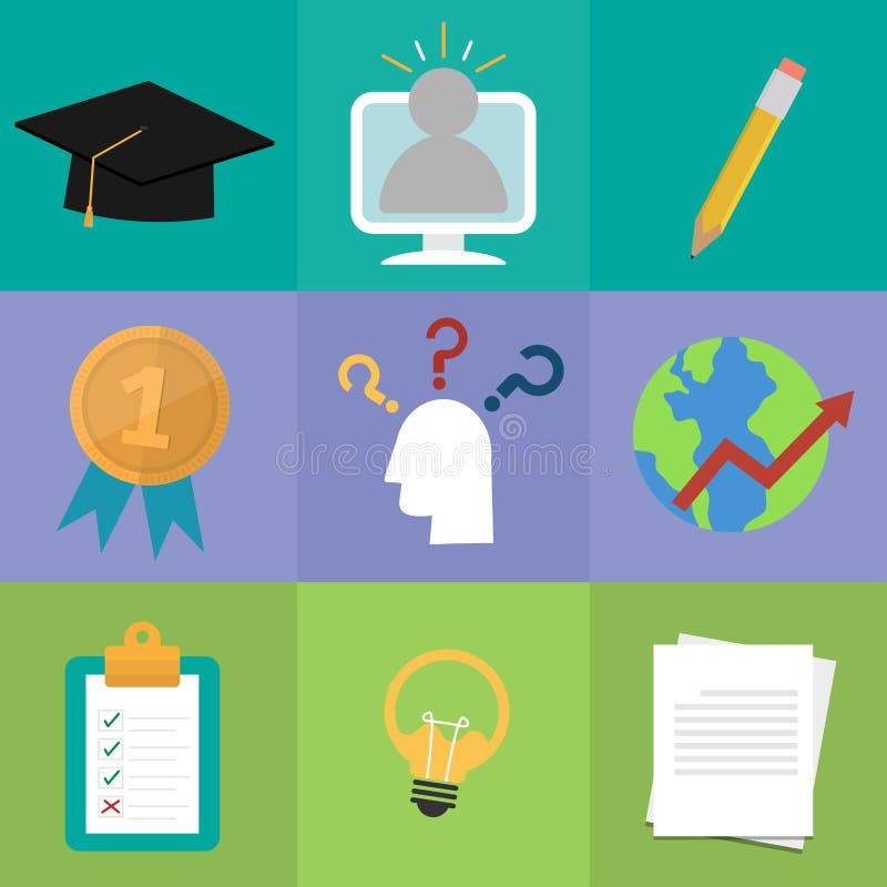 Set de studii online. pictograma conceptului de studiu și învățare stock illustration