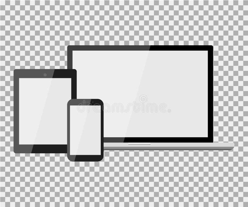 Set de telefoane mobile realiste pentru notebook-uri notebook-uri goale pe fundal izolat royalty free illustration