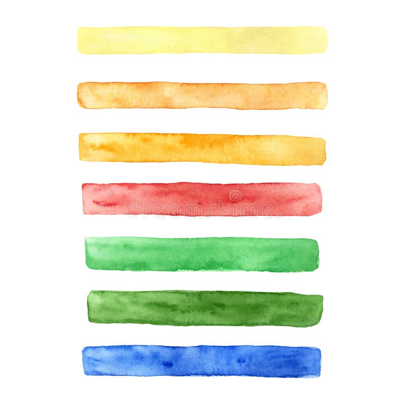 Set de tușe de pensulă trase manual vectoriale de diferite culori : galben portocaliu roșu albastru și verde vector illustration