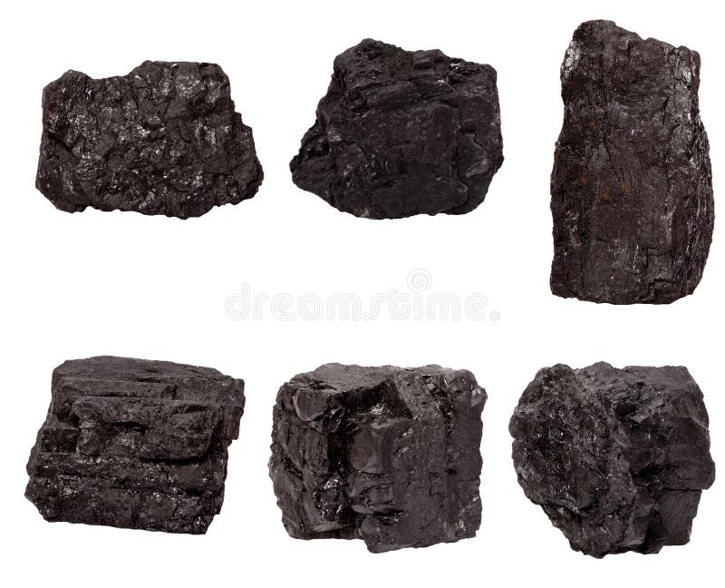 Set de șase bucăți de cărbune izolate pe un alb stock image