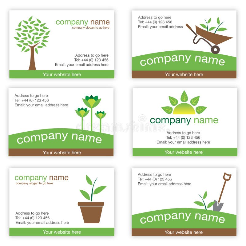 Set de șase cărți de grădinărit și cărți de vizită pentru natură royalty free illustration