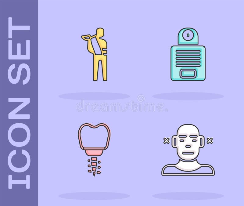 Set Deaf, Human Broken Arm, Dental Implant and Icon. Vector