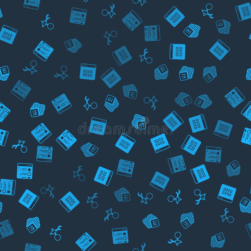 Set Debugging, Binary code, Processor and Browser files on seamless pattern. Vector. Pattern programming code vectors