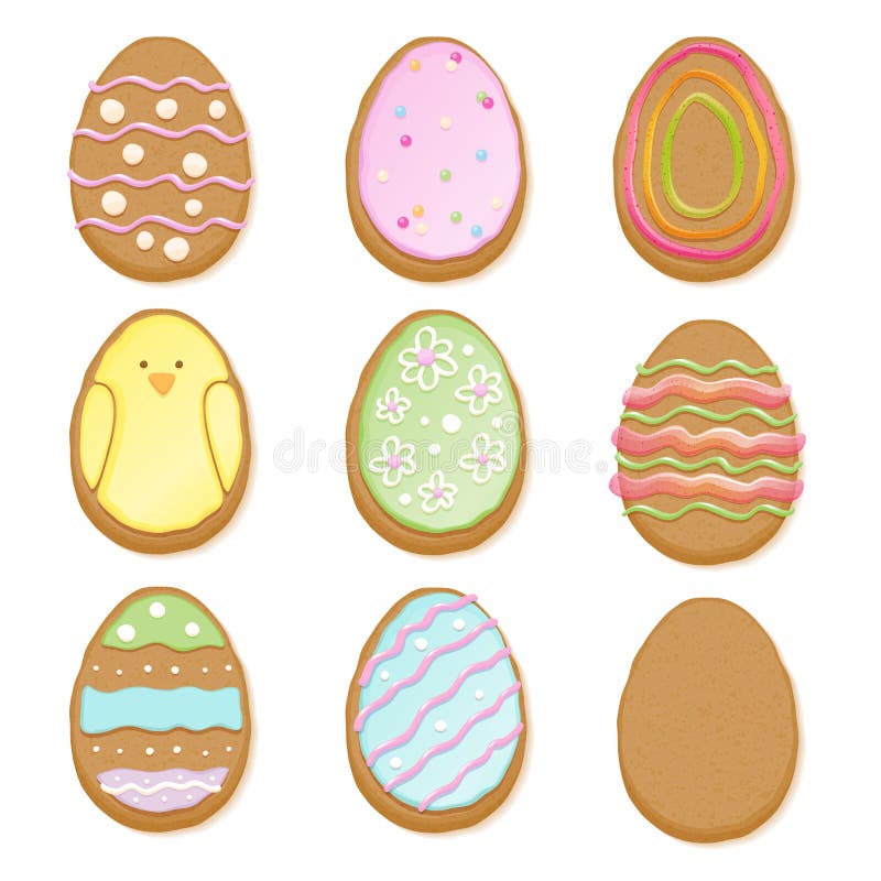Set of Decorated Easter Cookies Egg Form. Stock Vector Illustration of food, sprinkles 48909470