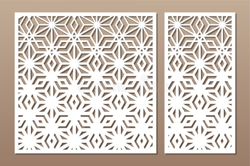 Set decorative card for cutting. Linear geometric mosaic pattern. Laser cut. Ratio 1:1, 1:2. Vector illustration