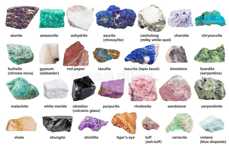 Set from Decorative Gems and Minerals with Names Stock Photo - Image of ...