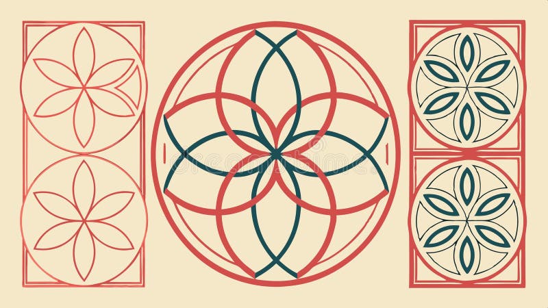 Set of decorative geometric patterns with floral elements design vector design Generative AI stock illustration
