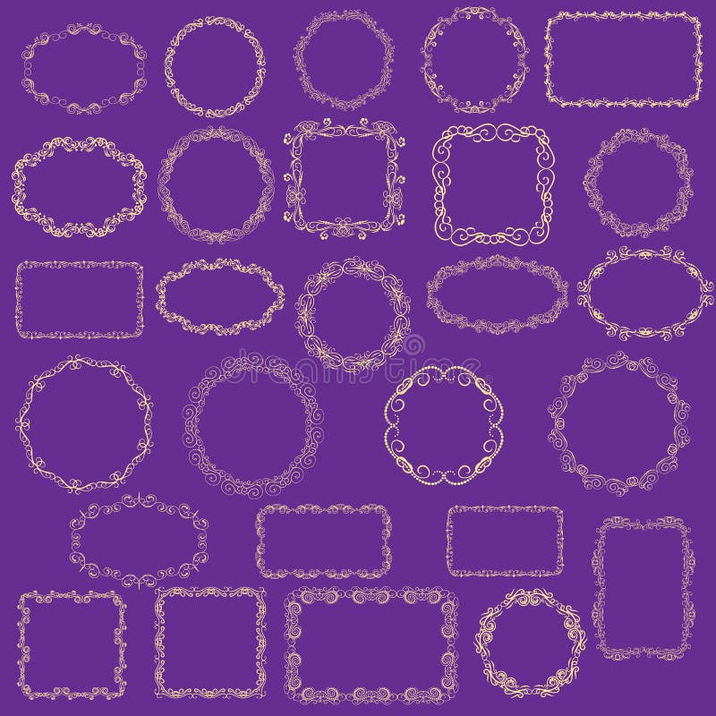 Set of Decorative Gold Frames on the Dark Background. Stock Illustration Illustration of