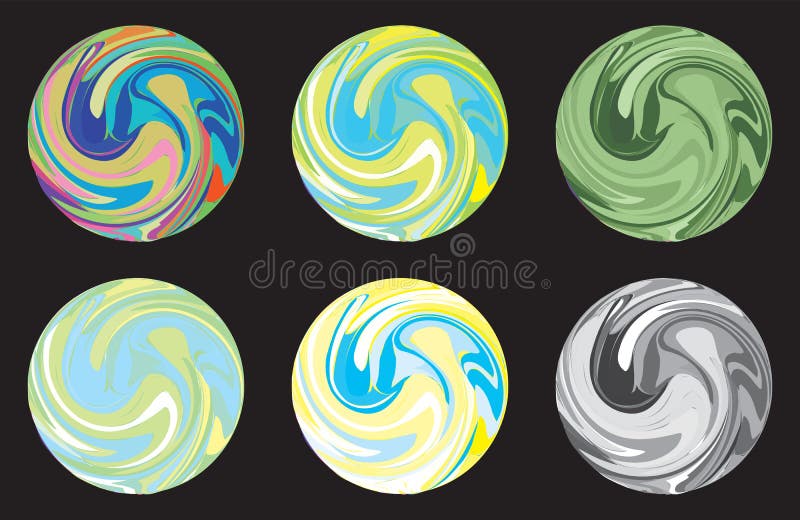 Set of Decorative Spheres. Abstract Round Spiral Striped Design Element