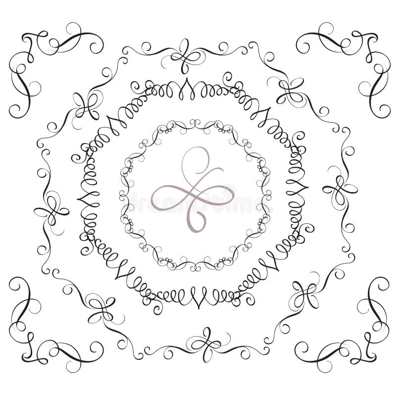 Set of decorative vintage frames and corners for design. Vector illustration EPS10.