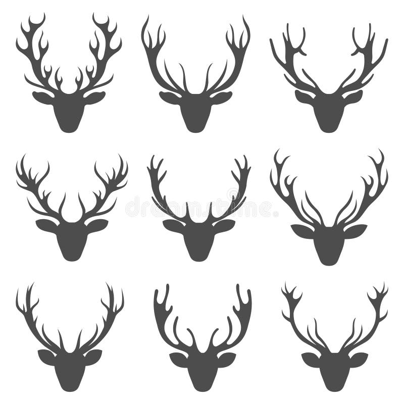 Set Deer Heads, Collection Stag Horns, Isolated on White Background royalty free illustration Set Deer Heads, Collection Stag Horns, Isolated on White Background royalty free illustration
