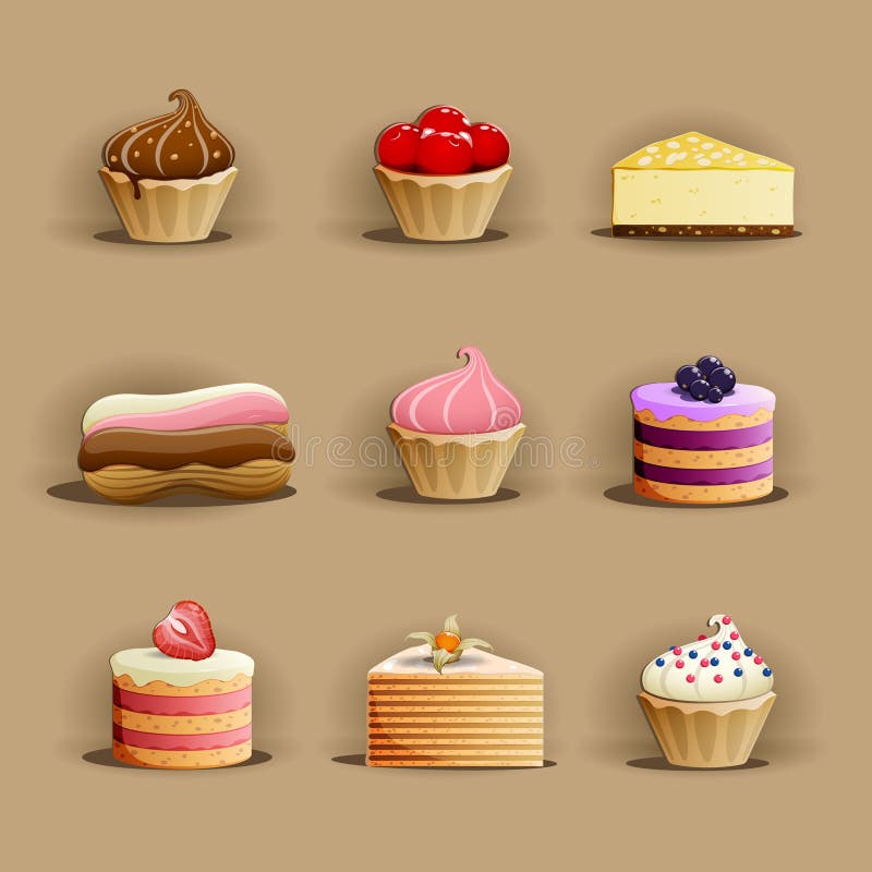 Set of delicious cakes stock illustration