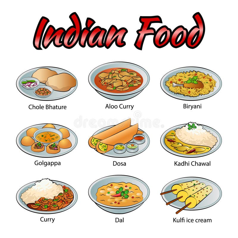 Set of Delicious and Famous Food of Indian in Colorful Gradient Design ...