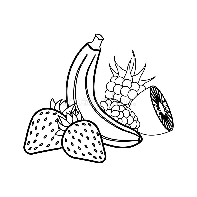Banana and Strawberries Delicious Fruits Stock Illustration 