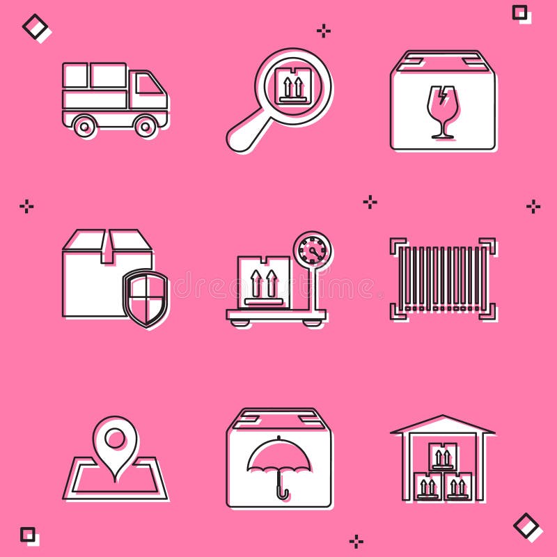 Set Delivery Truck with Boxes, Search Package, Fragile Content