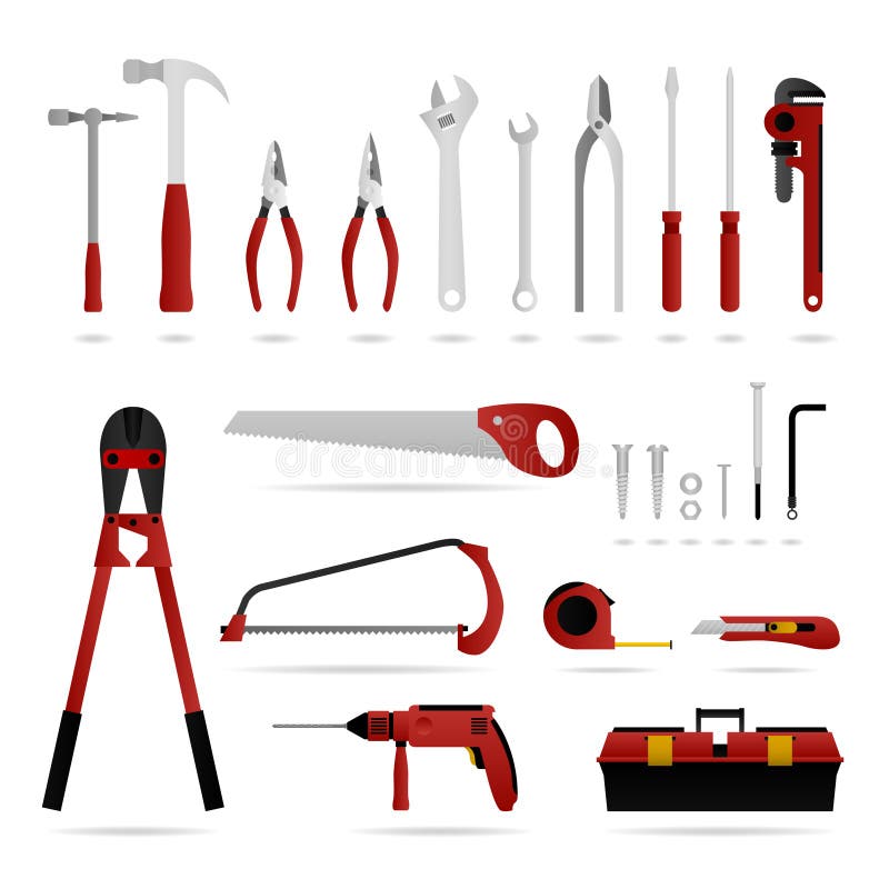 A set of hardware tool that are suitable for carpenter, electrician, and plumber. A set of hardware tool that are suitable for carpenter, electrician, and plumber.