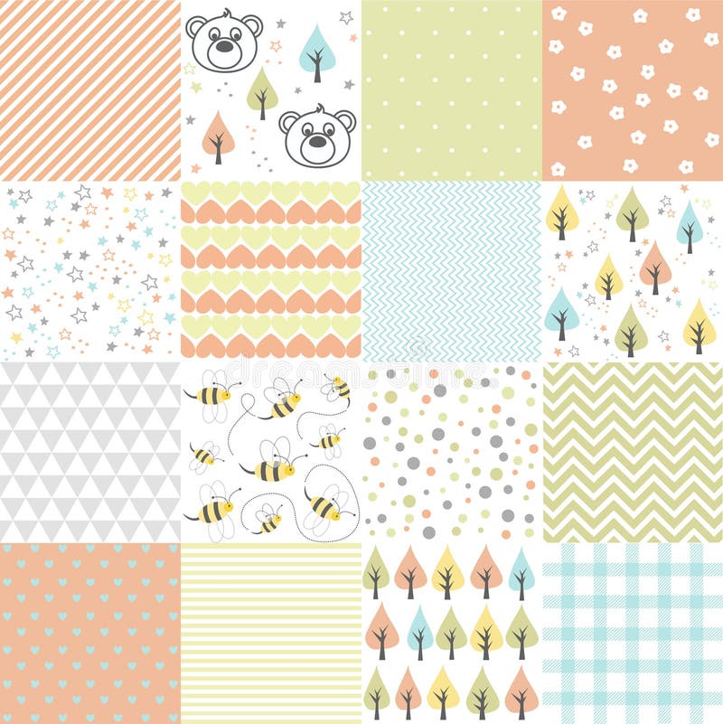 Set of design elements of baby theme seamless patterns royalty free illustration Set of design elements of baby theme seamless patterns royalty free illustration