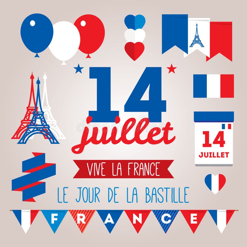 Set design elements for The Bastille Day 14 july stock illustration Set design elements for The Bastille Day 14 july stock illustration