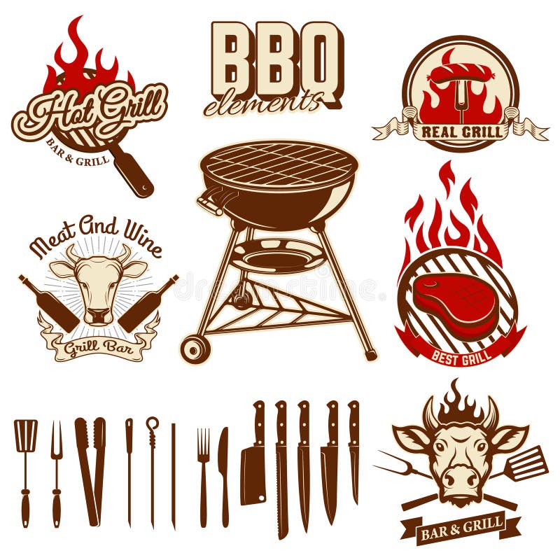 Set of design elements for bbq and grill labels. Set of kitchen royalty free illustration Set of design elements for bbq and grill labels. Set of kitchen royalty free illustration