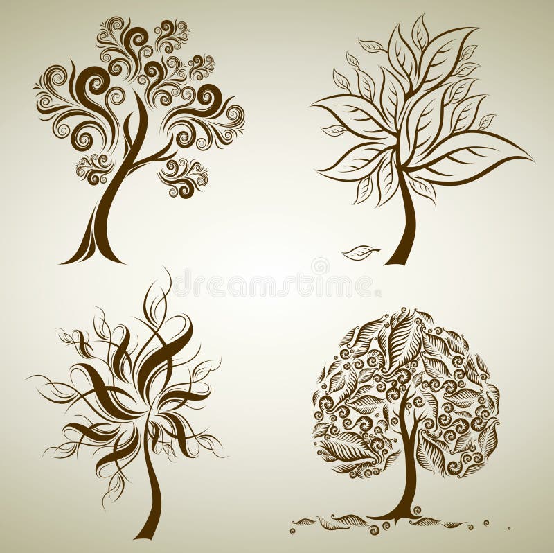 Set of designs with tree from leafs. Thanksgiving