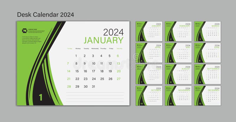 Set Desk Calendar 2020 Vector, Calendar 2021 Design, Week Start on
