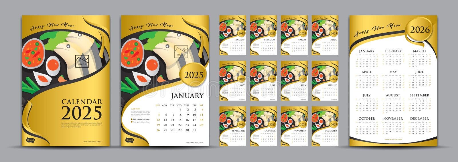 Calendar 2025 Year. English Colorful Vector Square Wall or Pocket