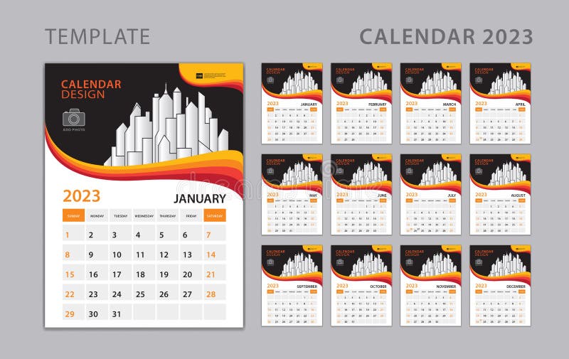 Set Desk Calendar Style Template Wall Design Can Be Place Photo Company Logo Week Starts Sunday Months Poster 233007994 