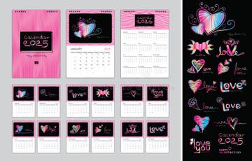 Calendar 2025 Template For Holiday Happy Valentine s Day Concept Desk Calendar 2025 Year Wall