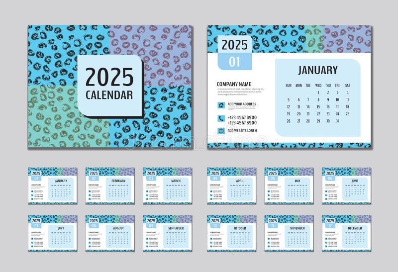 Calendar 2025 Template Vector, Set Desk Calendar 2025 Template, Wall