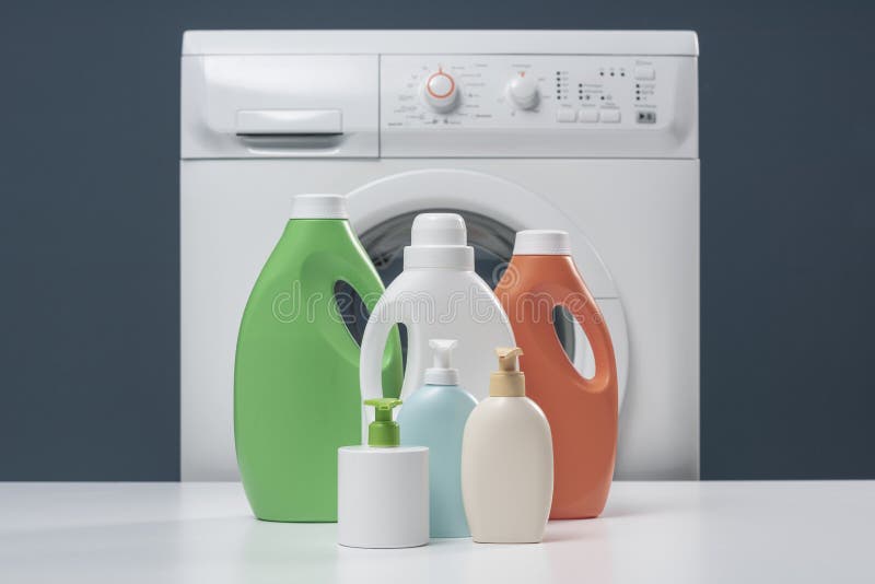Set of Detergents and Washing Machine Stock Photo Image of hand
