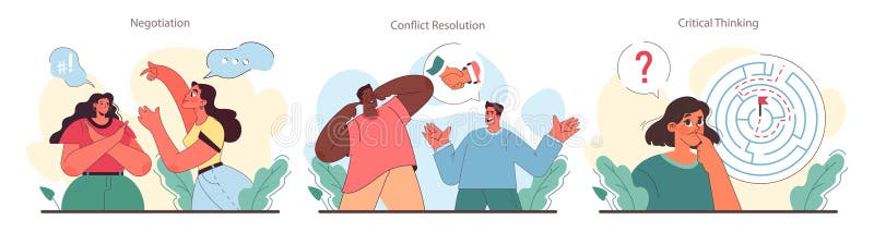 Set di abilità. dipendenti con comunicazione e lavoro di squadra efficace illustrazione vettoriale