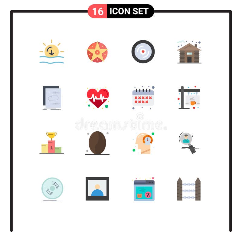 Set di colori flat dell'interfaccia mobile con 16 pittogrammi della foresta di capanne del disco ad albero di file royalty illustrazione gratis