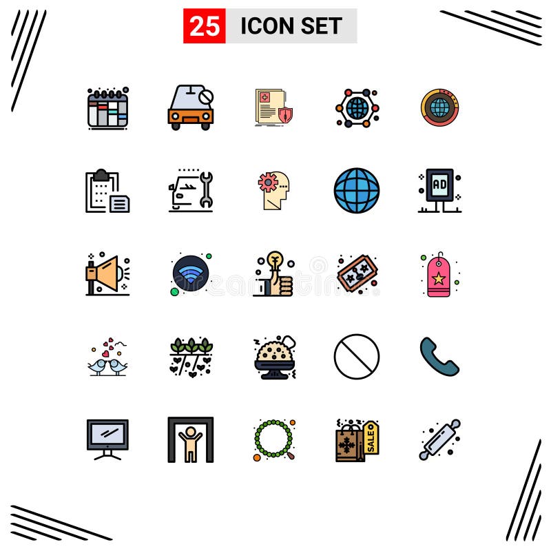 Set di colori piatto con interfaccia mobile con 25 pittogrammi su internet di elementi World Connection Health royalty illustrazione gratis