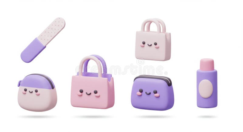 Set di cosmetici 3D Cute Kawaii royalty illustrazione gratis