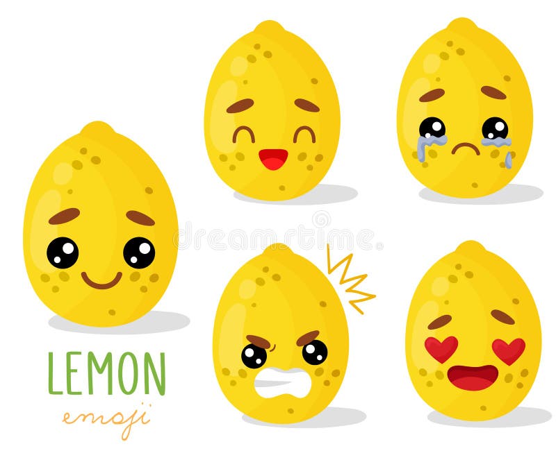 Set di emoji lemon con emozioni diverse sorridi risate la rabbia piange l'amore. un'illustrazione vettoriale isolata. illustrazione vettoriale