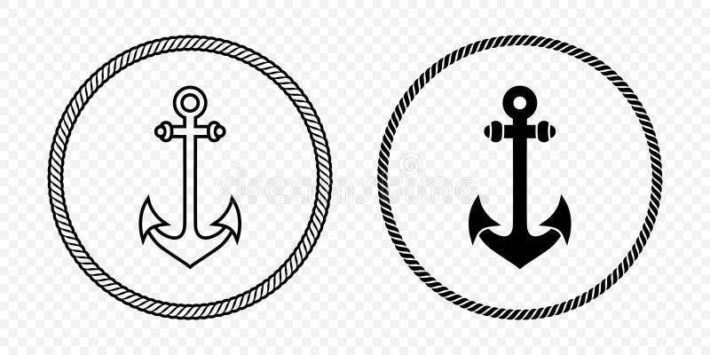 Set di icone di ancoraggio in bianco e nero. Angolo di inclinazione monocromatico a schermo piatto Forma in telaio a fune circolar illustrazione di stock