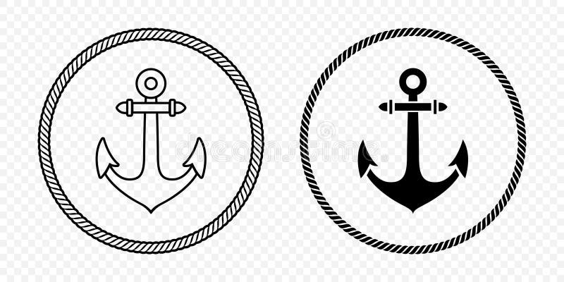 Set di icone di ancoraggio in bianco e nero. Angolo di inclinazione monocromatico a schermo piatto Forma in telaio a fune circolar illustrazione di stock